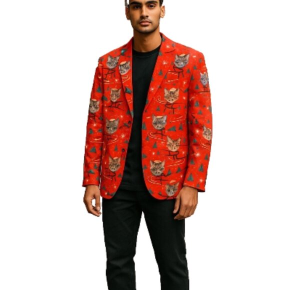 Holiday Time Blazer  Size XL Men's Cat All Over Print RED Xmas - Picture 16 of 16